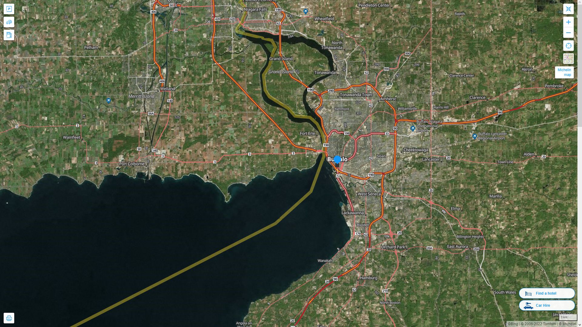 Buffalo New York Highway and Road Map with Satellite View